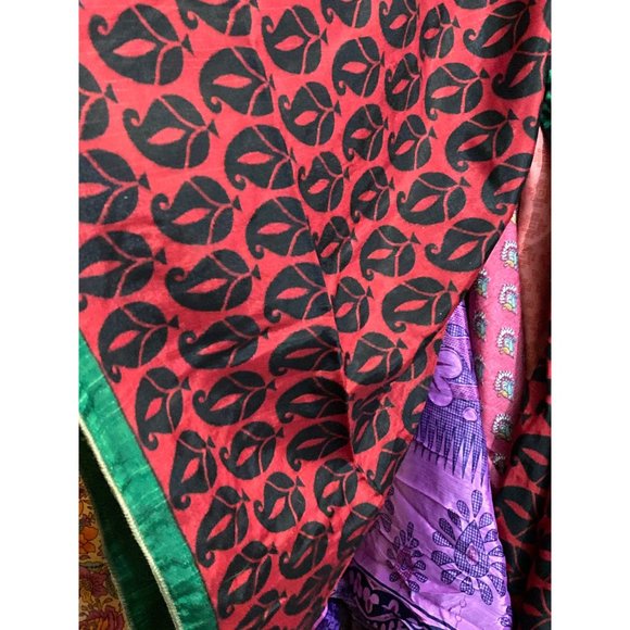 SILK WRAP DRESS Red Xl Paisley Super Bell Sleeve Hippie Gypsy - Picture 2 of 4